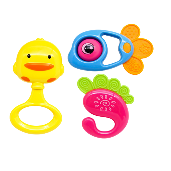 3-Piece Baby Rattle &amp; Teether Set | Duck, Fish &amp; S-Shape
