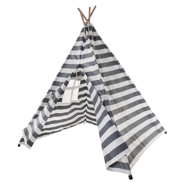 Just Canvas Kids Canvas Teepee Play Tent - Grey &amp; White Stripes