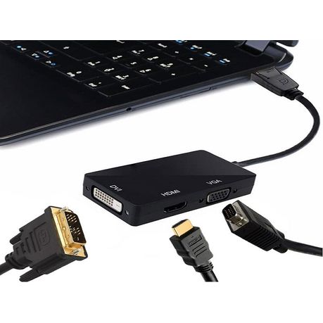 Travel A/V adapter: 3-in-1 DisplayPort to VGA DVI or HDMI converter