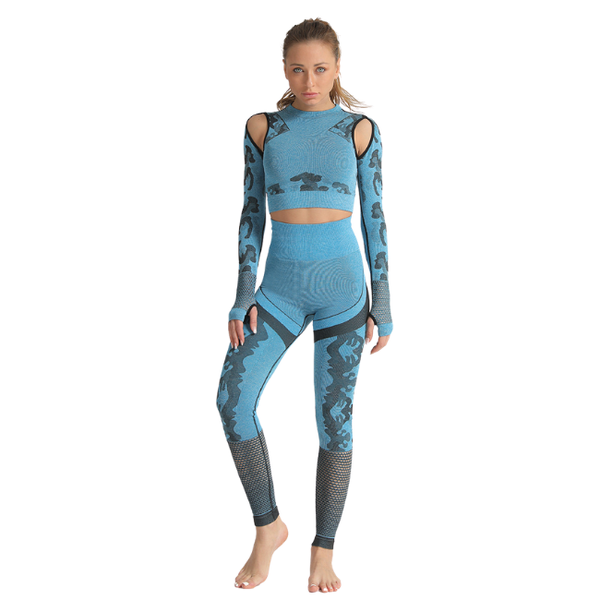 InstantFit, Bold Smokey-Blue Two Piece, Long Sleeve Compression Set