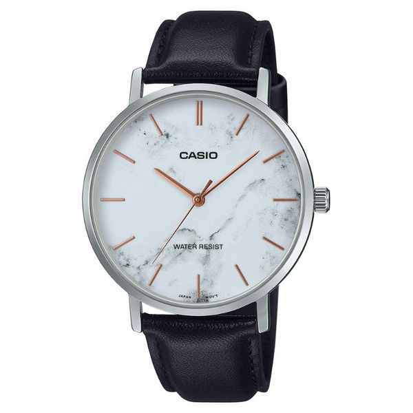 Casio Mens Black Analogue Leather Strap Watch-MTP-VT01LM-7AUDF