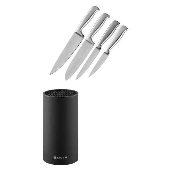 Eiger Stainless Steel Knife Set &amp; Knife Block - Julienne Series, 4-Piece