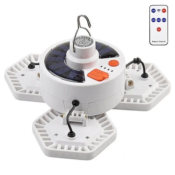 Solar Camping Lantern Rechargeable USB , Hook with Remote