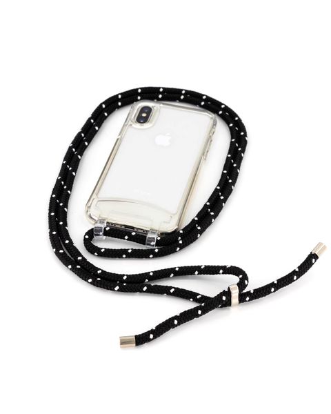 Transparent iPhone Cover &amp; Detachable Black Dotted Rope Crossbody Lanyard