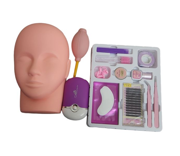 Eyelashes Practice Set with Mannequin Head, Glue Blower &amp; Fan