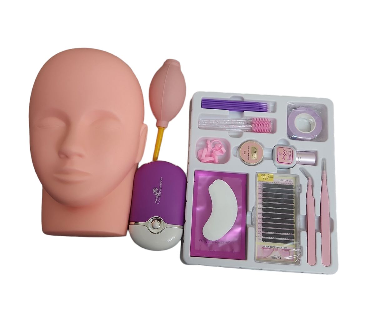 Eyelashes Practice Set with Mannequin Head, Glue Blower & Fan Shop
