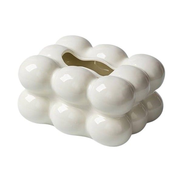 Cotton Candy Cloud Ceramic Tissue Box Cover - White