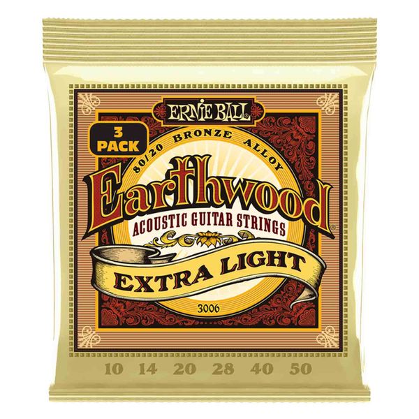 Ernie Ball 3006 - Extra Light 80/20 Acoustic Guitar Strings - 3-Pack