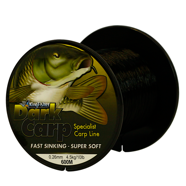 Kingfisher DARK CARP Nylon Fishing Line .26MM, 4.5KG/10LB, Colour Black, 600M Spool