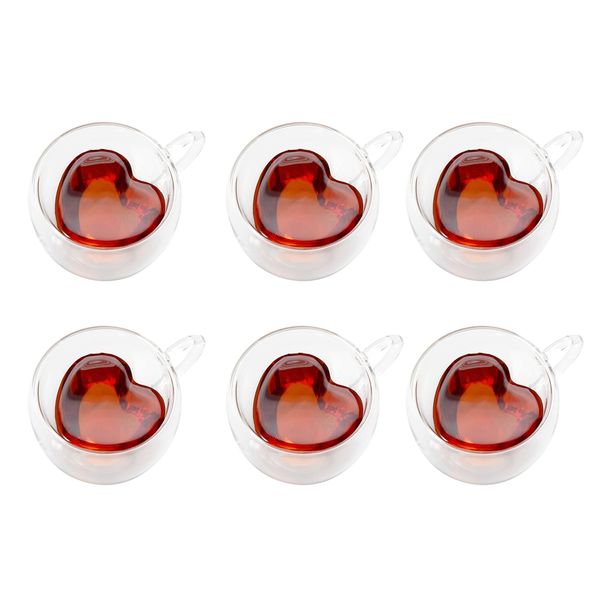 Blue Angel Double Wall Heart Shaped Espresso Cups - Pack of 6 - 240ml