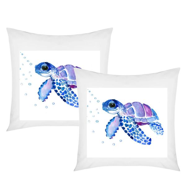 PepperSt - Scatter Cushion Cover Set - Water Colour Sea Turtle