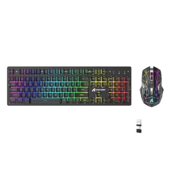 Gaming Wireless Keyboard Mouse Type C/USB RGB for Smart Device - Black