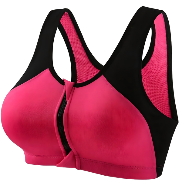 Front Zipper High-Impact Sports Bra - Wireless Push-Up Support Crop Top