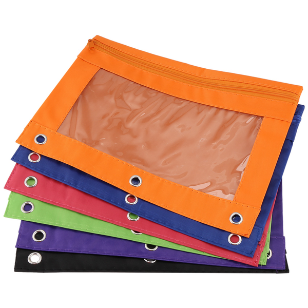 6 Pieces Ring Binder Pencil Bag 3-Ring Zipper Pouches (6 Colors)