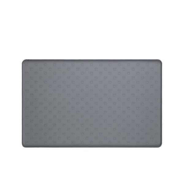 Foldable Cat Paw Print Silicone Pet Feeding Mat 30x48cm-Grey