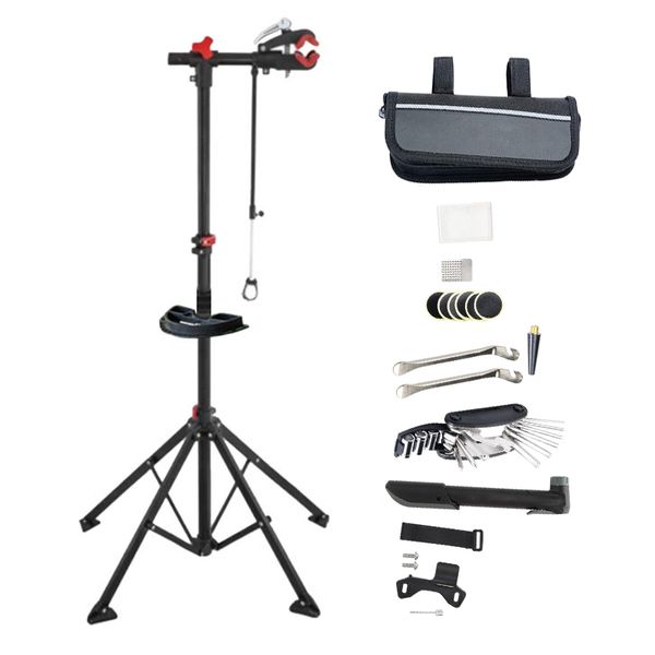 Portable&amp;Foldable Bicycle Repair Stand Height Adjustable and Bike Tool Kit