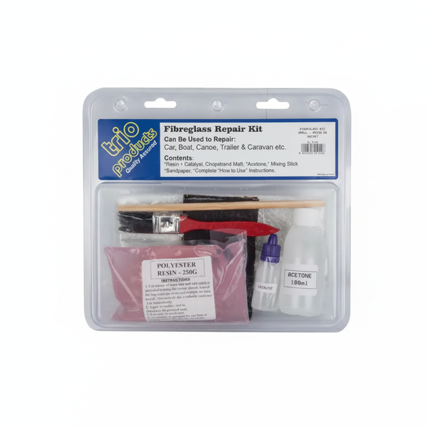 Trio Fibreglass Repair Kit - Small, Resin &amp; Hardener for Quick Repairs