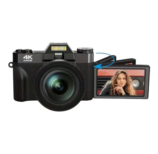 4K Digital Camera With 180 Flip Screen &amp; 16X Digital Zoom - Black