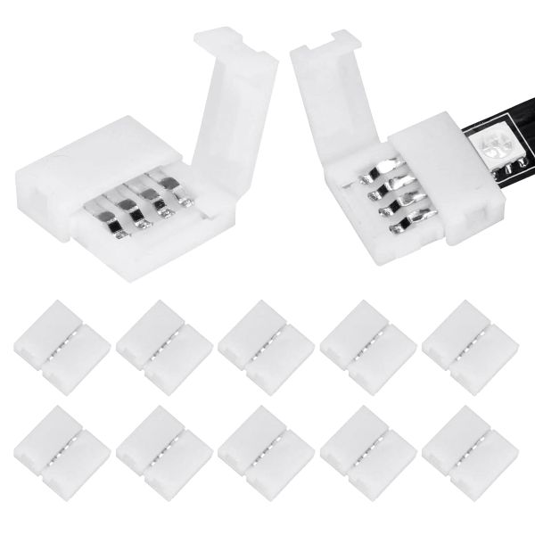 50Packs 4-Pin RGB LED Light Strip Connectors 10mm LED Strip Gapless Solderl