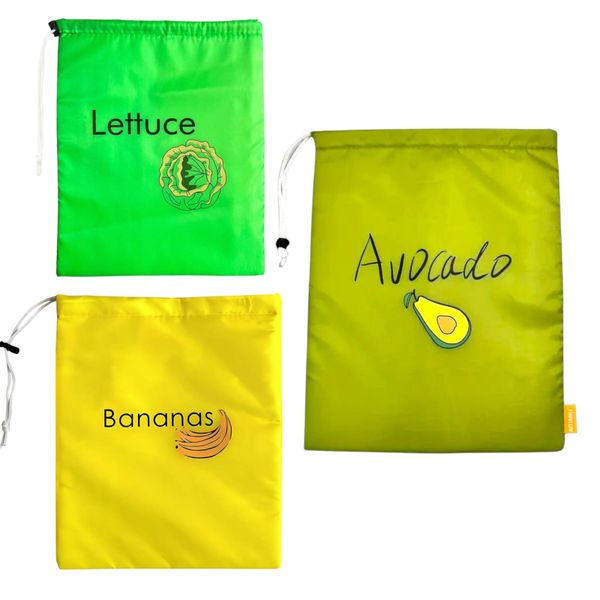 3 pcs - Reusable Produce Bags for Extended Freshness Banana + Lettuce + Avo