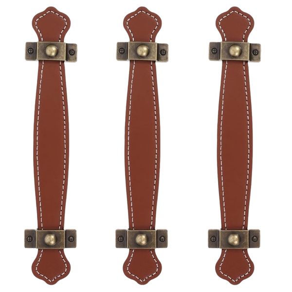 Decor Vintage Leather Cabinet Drawer Door Handles Set of 3- 16cm