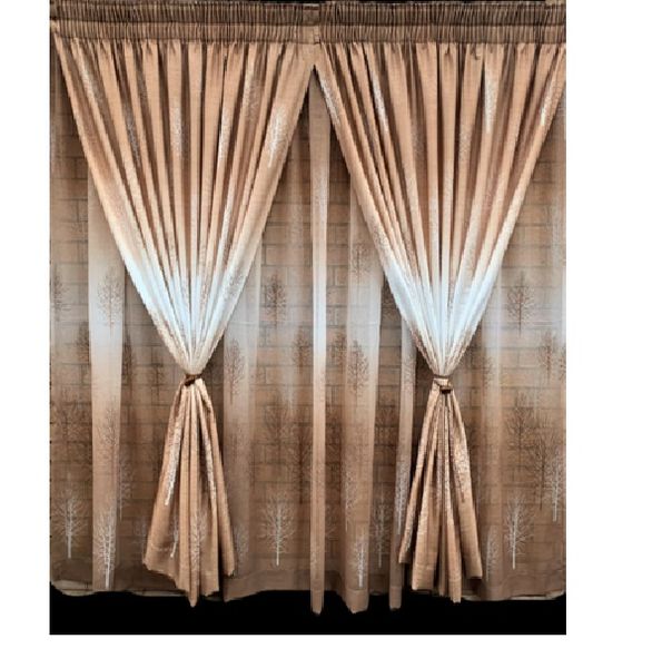 Brown And White Theme Curtain &amp; Lace (Width 500cm Width 240cm)