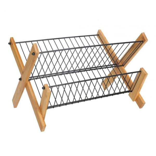 Foldable Wood &amp; Metal Dish Rack