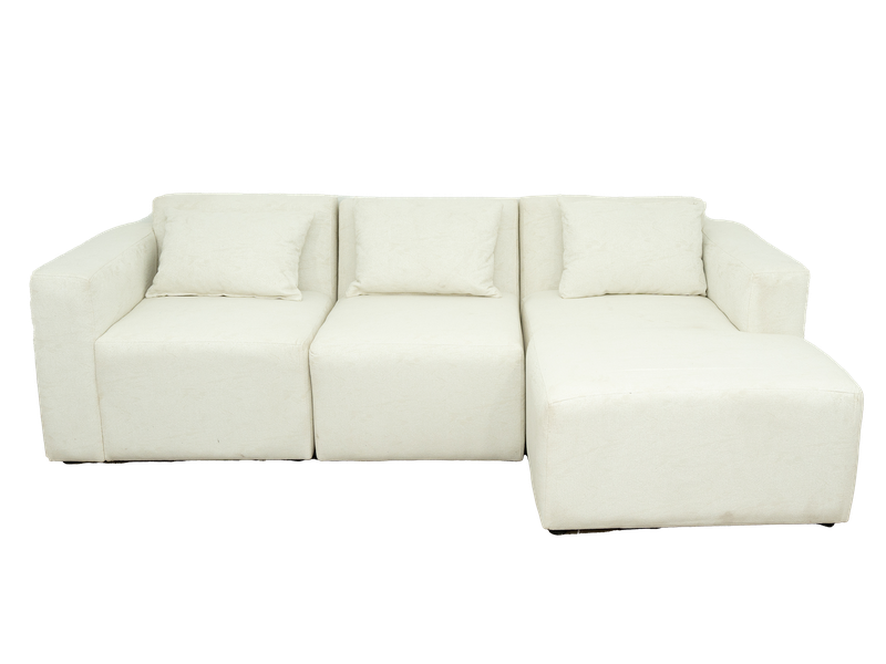 Modular 3 Seater Sofa - White Teddy Fleece- Right Hand
