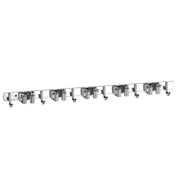 Stainless Steel Broom Mop Holder Wall Mount &amp; 5 Racks 6 Hooks Waterproof