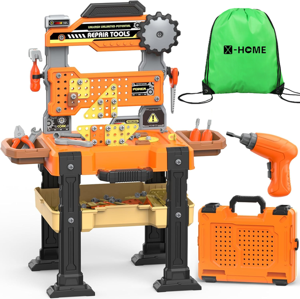 X-HOME Kids Toy Tool Bench Set-All-in-One Toolbox -Electric Drill &amp; Fun Bag