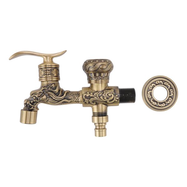 Water Tap 2 Handles 1 Hole Oil Rub Antique Dragon Brass