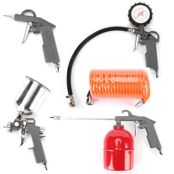 5 Piece Air Compressor Accessory Kit with Spray Gun, Inflator, Hose &amp; Tools