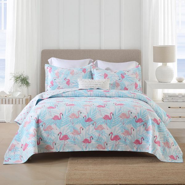 Luxurious Patchwork Bedspread 100% Cotton Quilted Embroidered-SoftCyanWhite