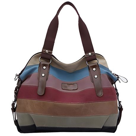 Handbag-Women Cross Body Shoulder Purse Bag,Multi-Color Striped Lattice Image