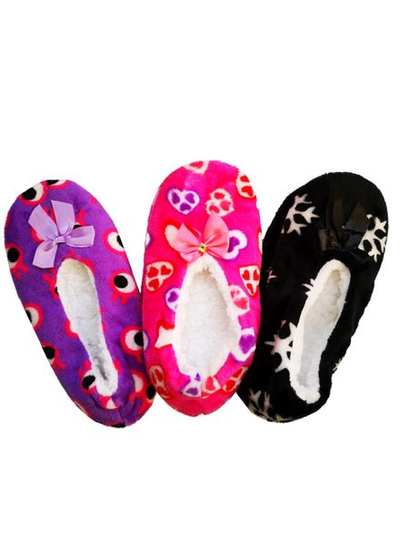 Ladies Fluffy Indoor Slippers - 3 Pack - Purple, Pink, Black Random Designs