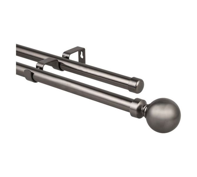 Eyelet Curtain Pole Set - Ball Finial - Double-Black Nickel