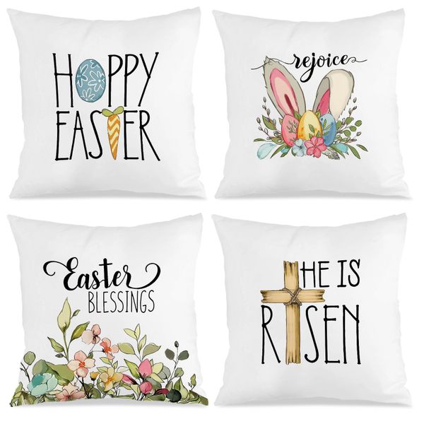 Set of 4 Easter Theme Pillow Cover, 45x45cm Polyester Throw Pillow Case