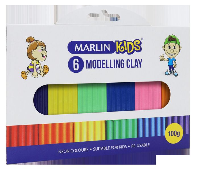 Marlin Kids Modelling clay 100g 6 neon colours - BULK PACK OF 24