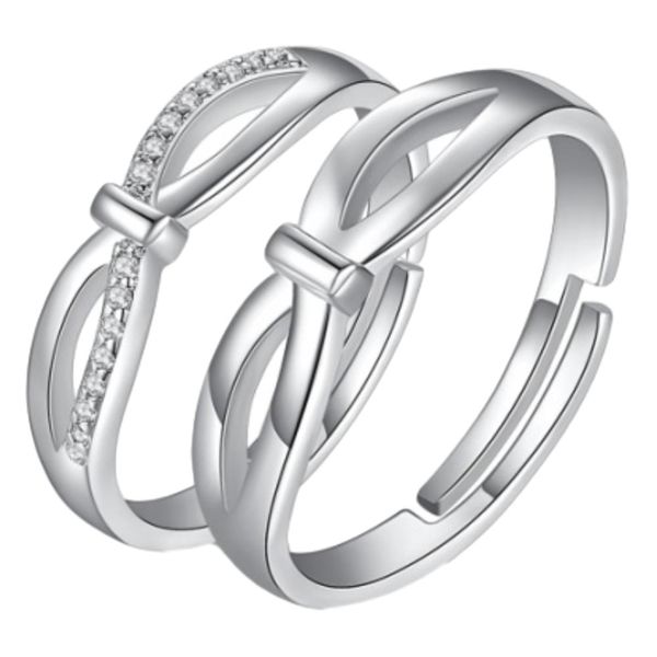 Elegant Rings Set - Silver with White Zircon Flakes - Ref 005