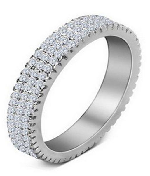 Three-row Zirconia Wide Eternity Statement Ring Stackable Wedding Band No.6