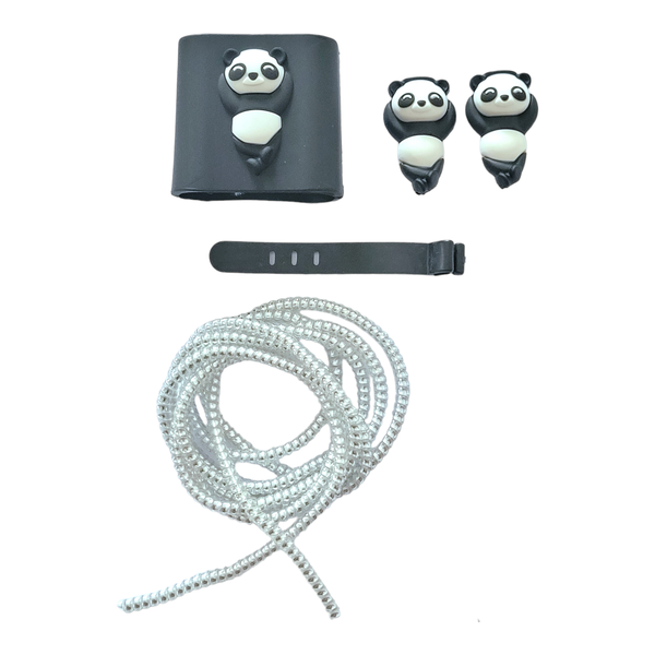 5pcs Panda Decor Charger Head Cover &amp; Data Cable Protector Set