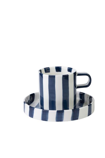 Nicolson Russell Chelsea Striped Cup and Plate Set Blue
