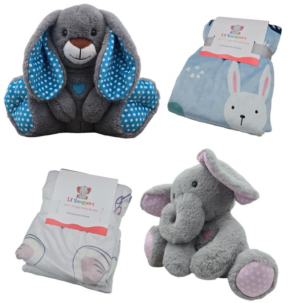 Microwavable Stuffed Animal &amp; Blanket Set - 1 Elephant &amp; 1 Bunny