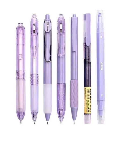 Sweet Journal 7PCS 0.5mm Press Gel Pen Set - Black Ink (Blueberry)