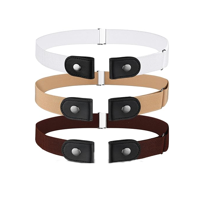 3 Piece Belts Buckleless Unisex Brown Elastic Waist Belt Hidden Folding ...