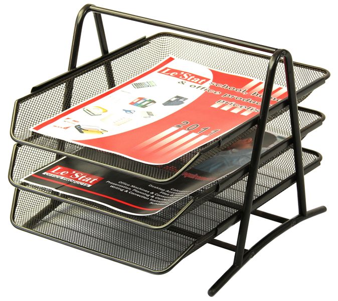 Mesh 3-Tier Desk Organizer: Stackable Metal Letter Tray for Office &amp; Home