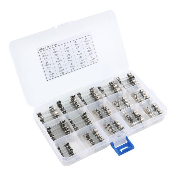 150 Piece Quick Blow Glass Fuse Fuses Assorted Kit 0.5A to 10A