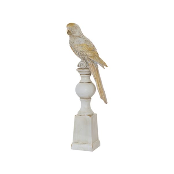 Opulent Gold Parrot on White Pillar - 38cm