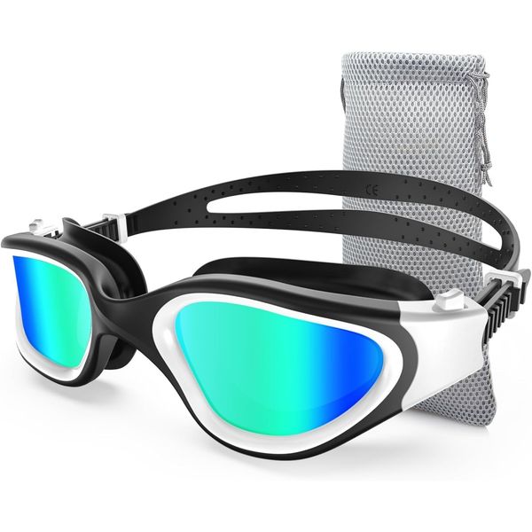 QYNIAL Wide View Racing Swim Goggles - Anti-Fog Polarized Swimming Goggles