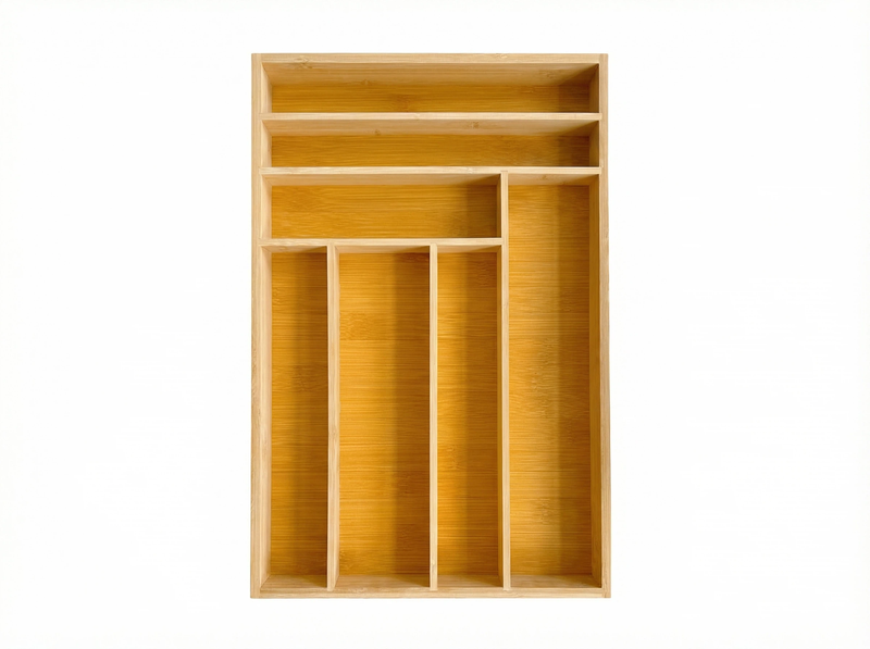 Eco-Friendly Bamboo Cutlery Organizer Tray Kitchen, Desk &amp; Makeup Brushes